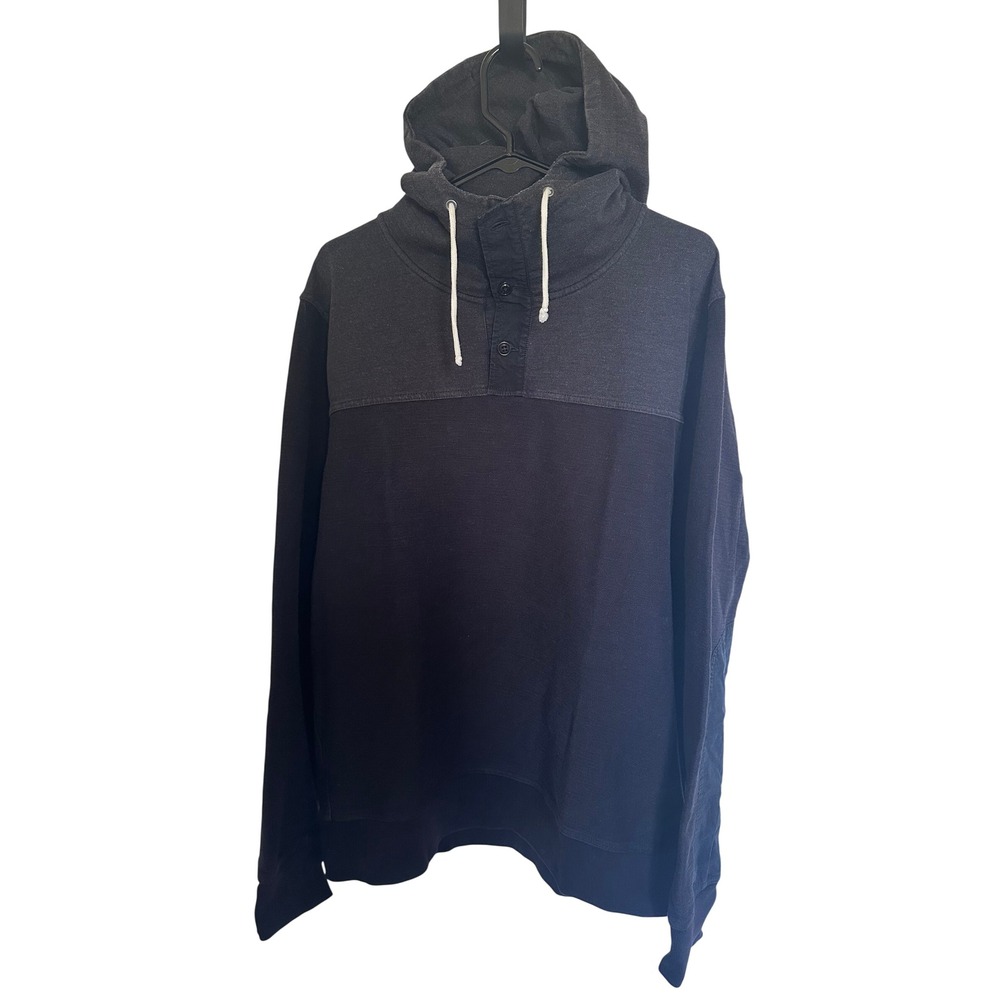 Vintage J. Crew Mens The Sporting Life Colorblock Henley Hoodie Black Gray Large